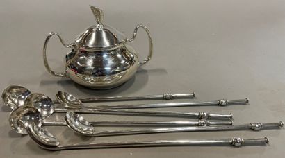 null Mexican silver sugar bowl and 6 cocktail spoons 

Weight : 470g