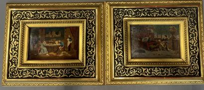 null Pair of framed pieces

an interior scene and a scene on the terrace

9 x 14...