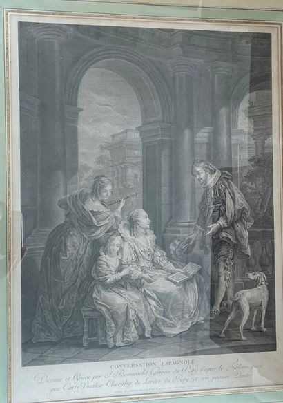  After Carl VAN LOO engraved by Jacques Firmin Beauvarlet 
"Spanish conversation"....