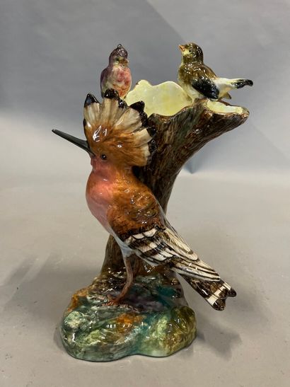  Jérôme MASSIER (1850 - 1926) 
Vase representing a hoopoe in front of a trunk decorated...