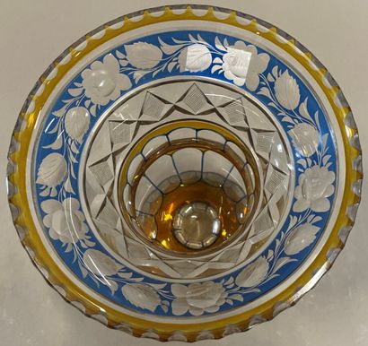 null Vase en verre taillé doublé jaune et bleu, XIXème siècle.

H. : 24 cm