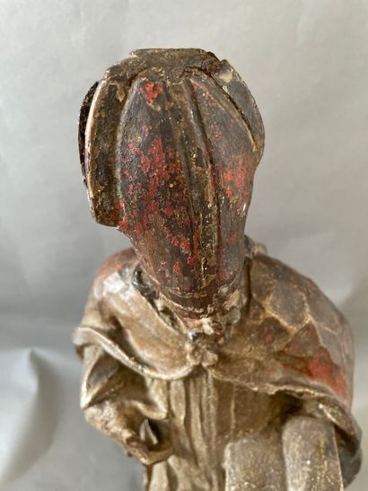  St Augustine 
Polychrome wood sculpture 
Inscription engraved on the back: GP RICARD,...