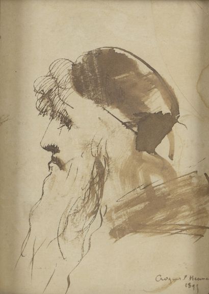  Jean-Jacques HENNER (1829-1905) 
Old man 
Pen and brown ink wash, signed and dated...
