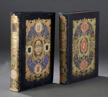  Caisse de livres romantiques du XIXème siècle certains à reliures ornées polych...