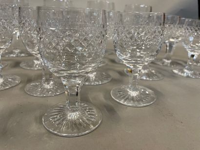  Small set of stemmed glasses in diamond cut crystal including 5 large glasses, 9...
