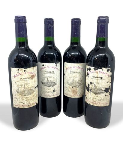  9 bottles : 
- 4 Château LA VIOLETTE Pomerol 1996, very dirty, stained and damaged...