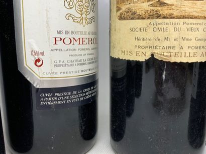  9 bouteilles : 
- 4 Château LA VIOLETTE Pomerol 1996, étiquettes très sales, tâchées...