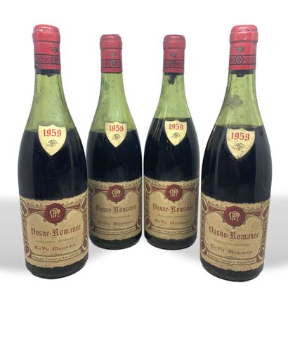  4 bouteilles de VOSNE-ROMANEE 1959 des Établissements Ph. Meunier, 2 basse épaule,...