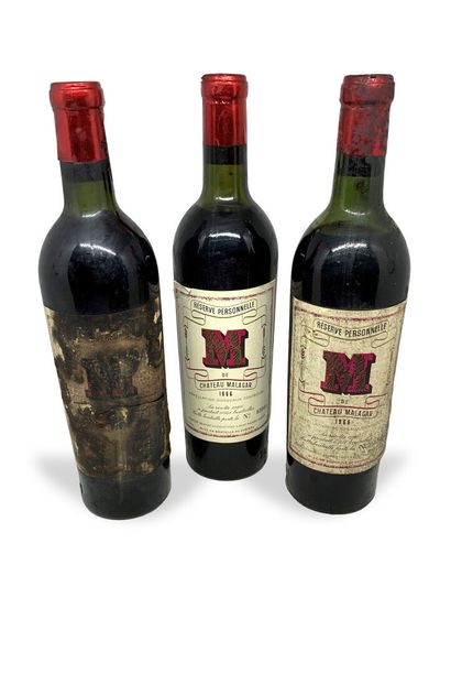 null 9 bouteilles : 

- 3 BORDEAUX Réserve Personnelle 1966 de Château MALAGAR, 1...