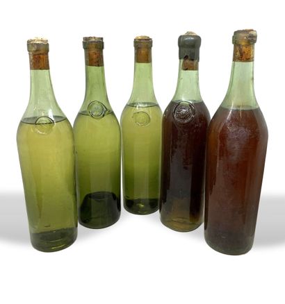  10 bouteilles non identifiées d'eau de vie, bouteilles anciennes, certaines avec...
