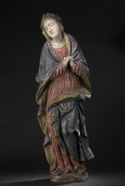 null Vierge de Calvaire en bois sculpté et polychromé, dos creusé. La Vierge tourne...