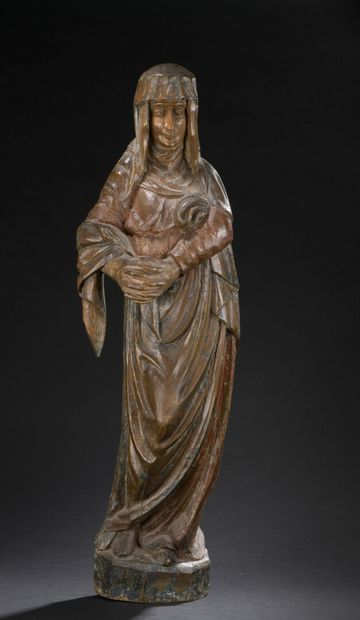 null Vierge de Calvaire en bois sculpté avec restes de polychromie, dos plat.

Languedoc,...