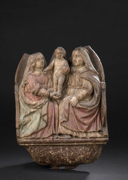 null Sainte Anne trinitaire en chêne sculpté et polychromé. Sainte Anne et la Vierge...