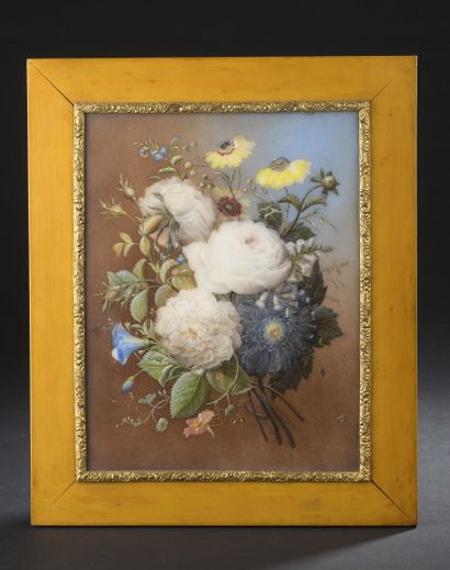 null École FRANÇAISE du XIXe siècle

Bouquet de fleurs

Peinture sur albâtre (fracture).

28...