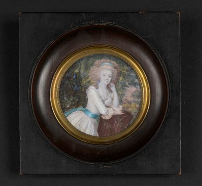 null Attribué à Augustin DUBOURG (1758-1800)

Portrait de femme dans un jardin

Gouache...