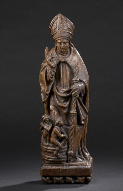 Saint Nicolas en chêne sculpté, infimes traces...