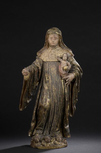 Sainte Rose de Lima en bois sculpté en ronde-bosse,...