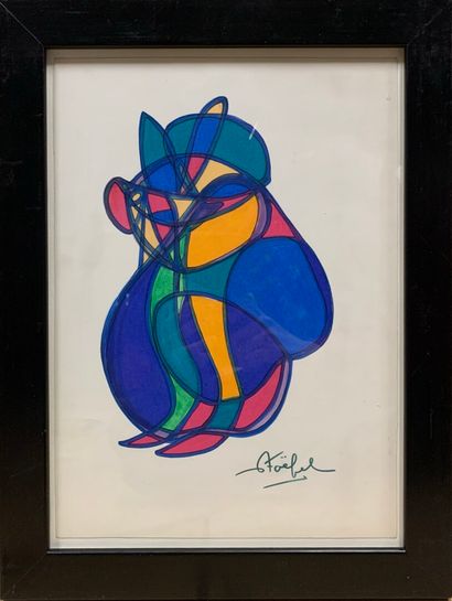 null Edgar STOEBEL (1909-2001) 

Composition with an owl

Felt pen on paper signed...