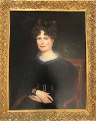 null Ecole française vers 1830

"Portrait d'une dame vêtue de noir au col de tulle"

Huile...