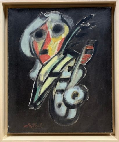 null Edgar STOEBEL (1909-2001) 

Man with saxophone

Oil on canvas signed lower left.

45,5...