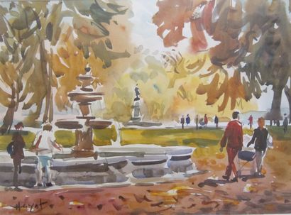 Pascal HAYOT (1958) 
Animated park 
Watercolour,...