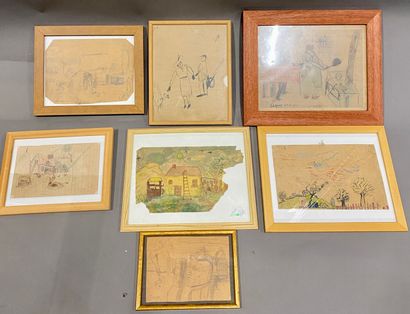  Claude VOLKENSTEIN (1940) 
Lot of drawings of youth 
Felt pens and colored pencils....