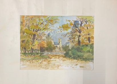  Henri DAVY (1913-1988) 
Ensemble de 4 aquarelles sur le thème de Paris : 
 
Jardin...