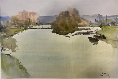  Henri DAVY (1913-1988) 
Lot de 4 aquarelles de paysages aquatiques 
 
L'embouchure...