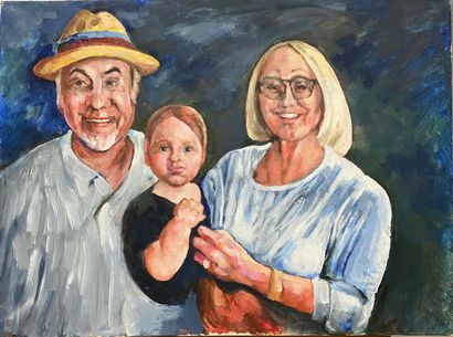  ° Claude VOLKENSTEIN (1940) 
Portrait de famille 
Huile sur toile. 
54.5 x 73 c...