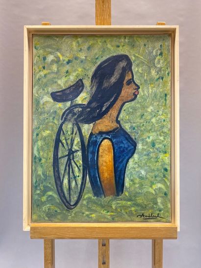 null Edgar STOEBEL (1909-2001) 

Woman and unicycle

Marouflaged canvas signed lower...