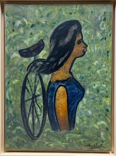 null Edgar STOEBEL (1909-2001) 

Woman and unicycle

Marouflaged canvas signed lower...