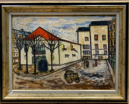 null Edgar STOEBEL (1909-2001) 

Theatre of the workshop in Montmartre

Oil on cardboard...