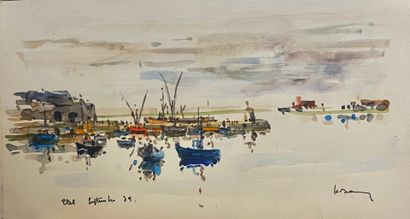 null Henri DAVY (1913-1988) 

Lot de 4 aquarelles sur le thème de paysage de bord...