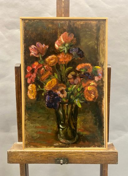  Claude VOLKENSTEIN (1940) 
Bunch of flowers 
Oil on paper pasted on canvas, signed...