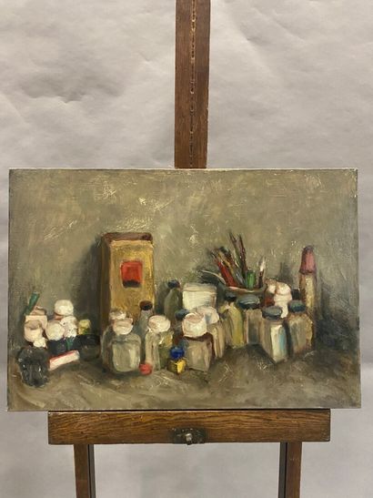  ° Claude VOLKENSTEIN (1940) 
Atelier de peinture 
Huile sur toile 
50 x 73 cm