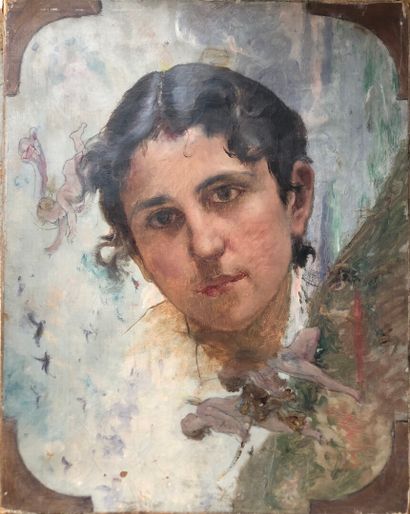  François-Alfred DELOBBE (1835-1915/20) 
Portrait d' femme, esquisse 
Huile sur toile,...