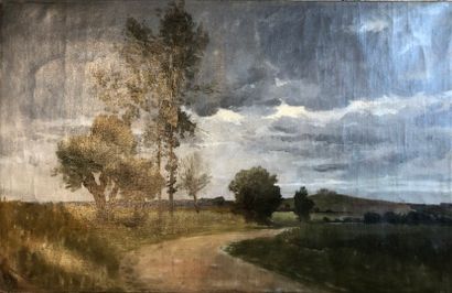 Auguste ALLONGÉ (1833-1898) 
Stormy landscape...