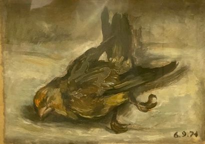  ° Claude VOLKENSTEIN (1940) 
La chute de l'oiseau 
Huile sur papier,datée 6.9.74...