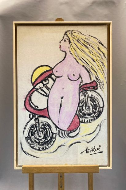 null Edgar STOEBEL (1909-2001) 

Brigitte Bardot on a motorcycle

Marouflaged canvas...