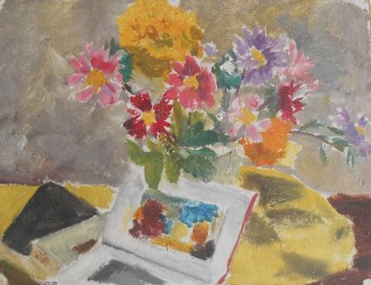 null Georges de POGDAIEFF

(1894 1971)

Bouquet of flowers and book

Oil on cardboard

Studio...