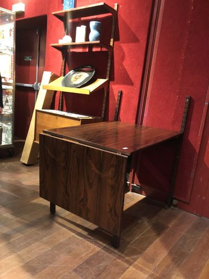 null Rosewood desk with a shutter attached to a rosewood wall unit with two rosewood...