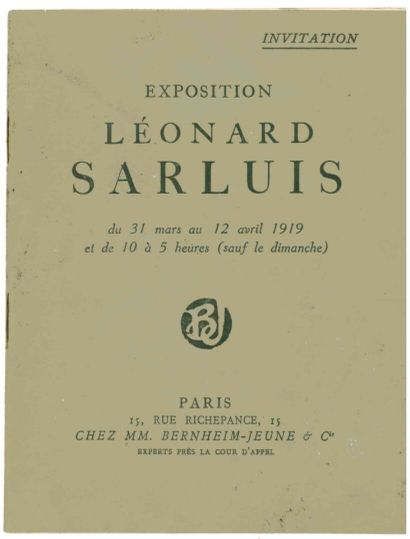  [Léonard SARLUIS - Bernheim jeune et Cie] 
Catalogue de l'exposition Léonard SARLUIS,...