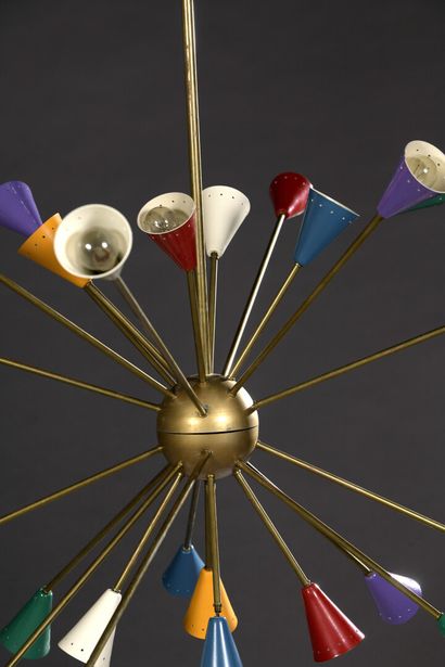 null STILNOVO (in the taste of)

Sputnik chandelier with twenty-four brass light...