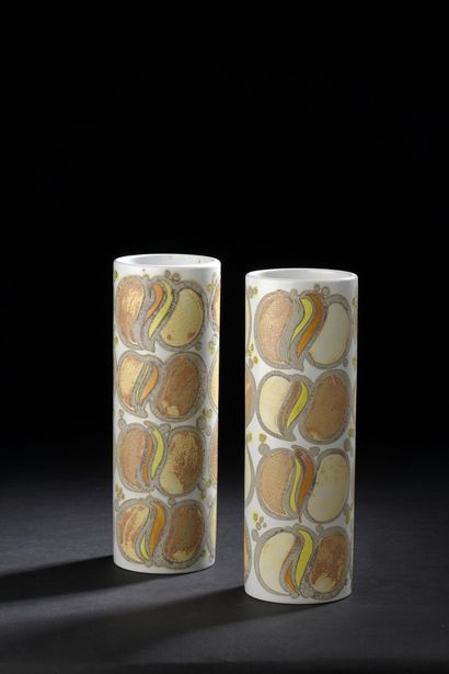 null ROYAL COPENHAGEN - DENMARK

Pair of orange, yellow and grey enamelled earthenware...