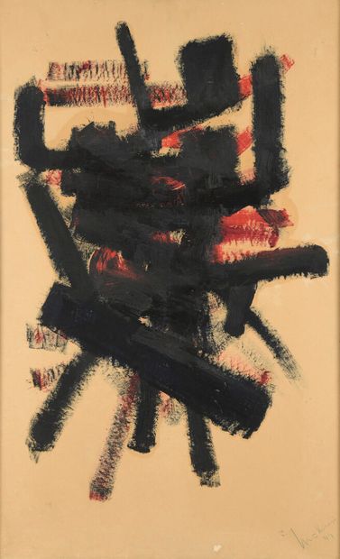  Georges MATHIEU (1921-2012) 
Composition, 1949 
Huile sur papier marouflé sur toile,...