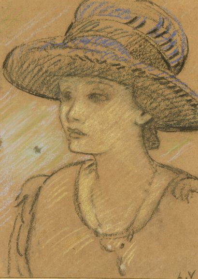 null Louis VALTAT (1869-1952)

Portrait de femme au chapeau

Crayon sur papier monogrammé...