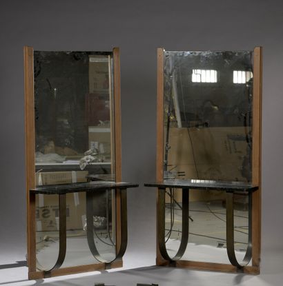 FRENCH WORK

Pair of half-moon consoles in...