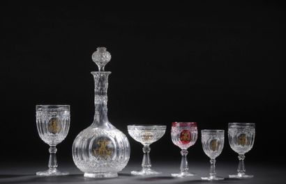 null 
Part of a service of crystal stemmed glasses cut with diamond points, centered...