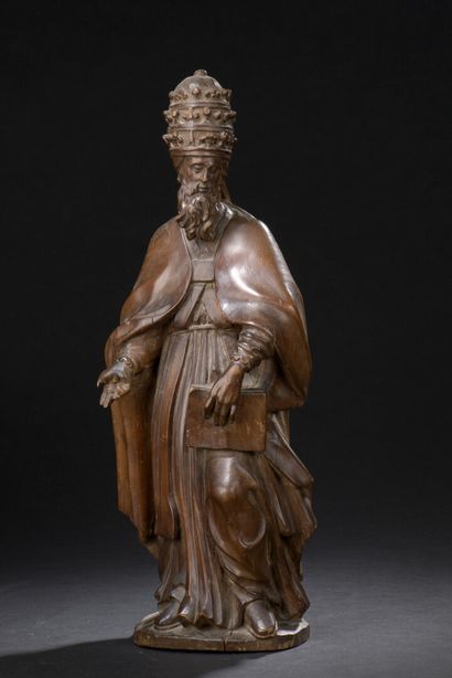 null 
*Pope in carved fruitwood, back sketched. Standing with his head crowned by...