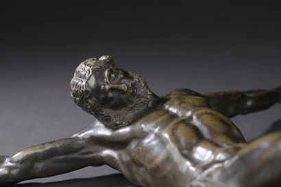 null Christ in chased bronze with brown patina, the head tilted on the right shoulder,...